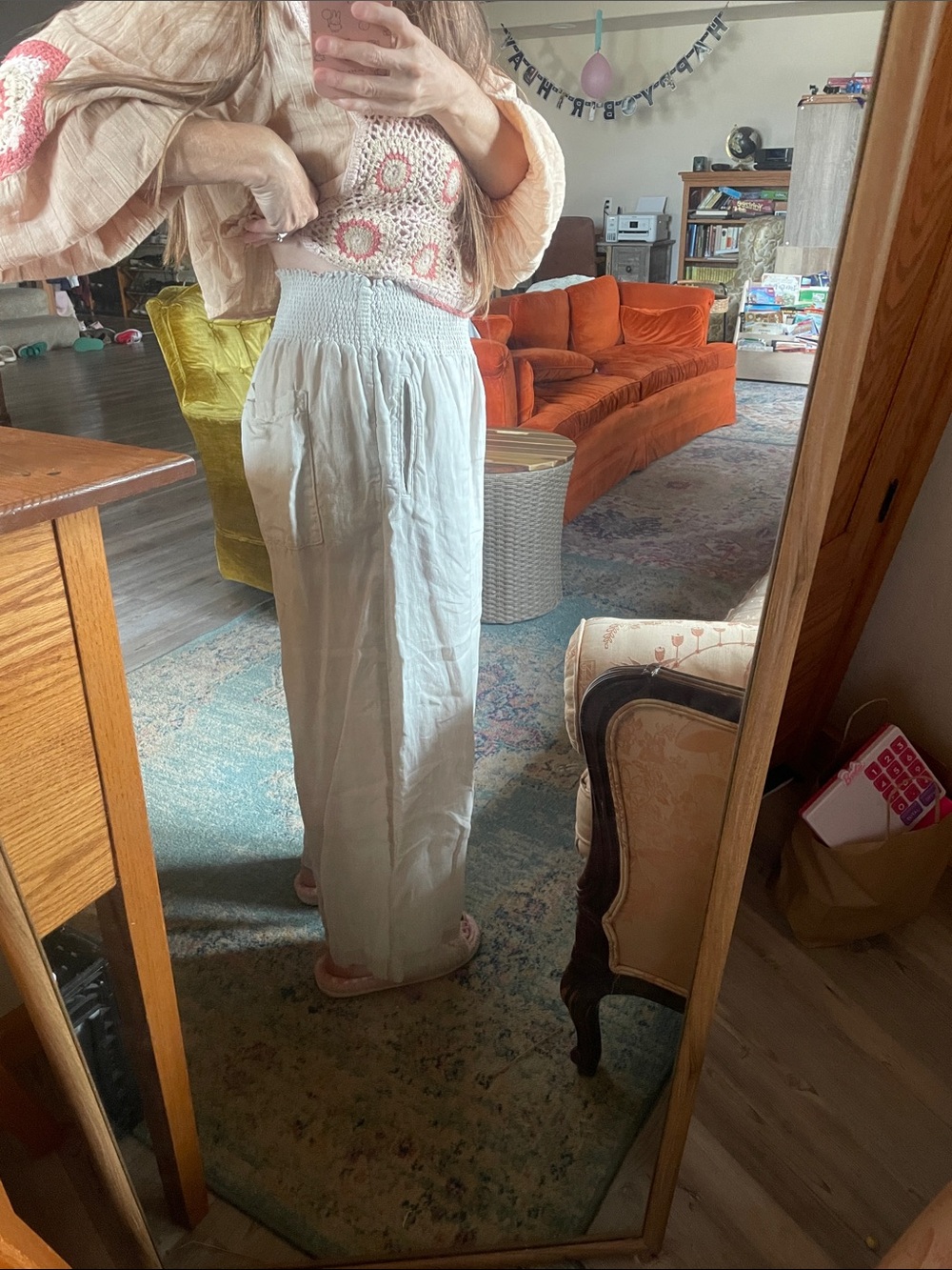 Smocked Waist Linen Pants S - Picture 2 of 9